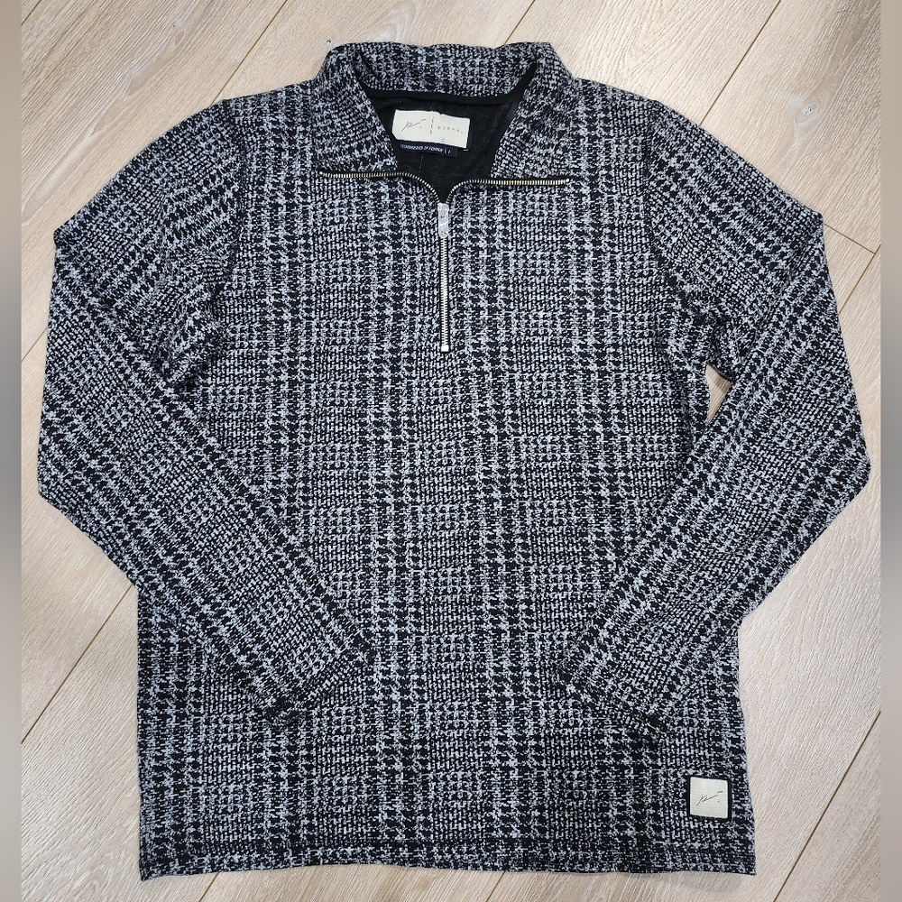Prevu Houndstooth Zip Polo Shirt size L
